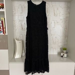 NWT Banana Republic Black Floral Lace Midi Dress Ruffle Layer Hem Size 8